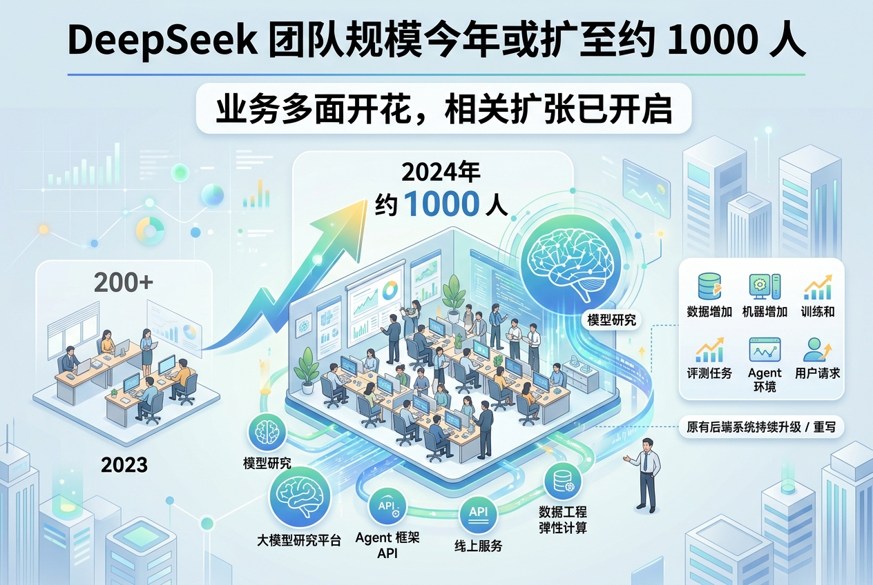 传 DeepSeek 今年团队规模将扩至约 1000 人