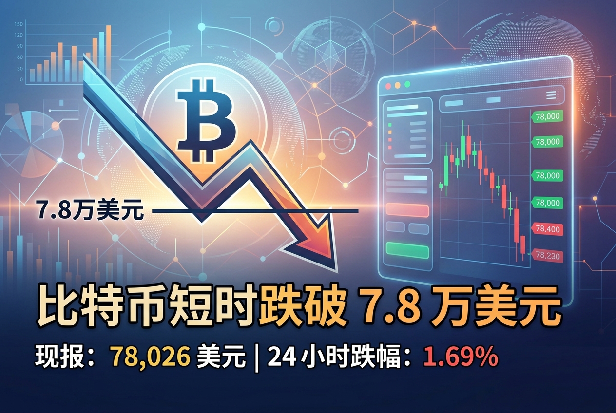 比特币短时跌破 7.8 万美元