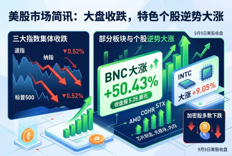 美股三大指数集体收跌,INTC大涨9.05%,BNC大涨50.43%-指挥使社区 - 真实线索、热点议题与深度观察
