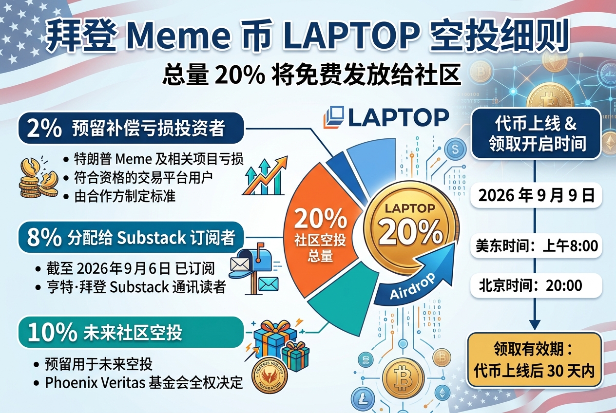 拜登 Meme 币 LAPTOP 公布空投细则:总量 20% 将免费发放给社区