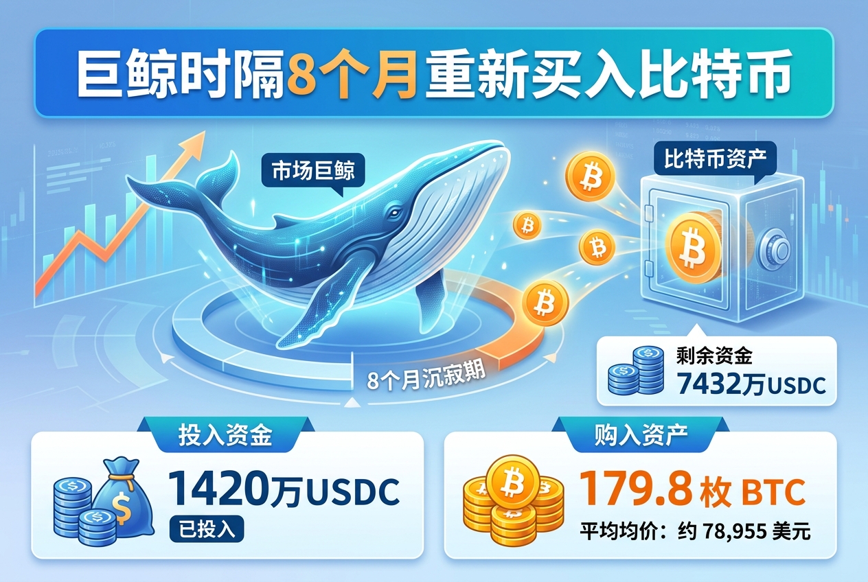 巨鲸时隔 8 个月重新买入比特币,已投入 1420 万美元