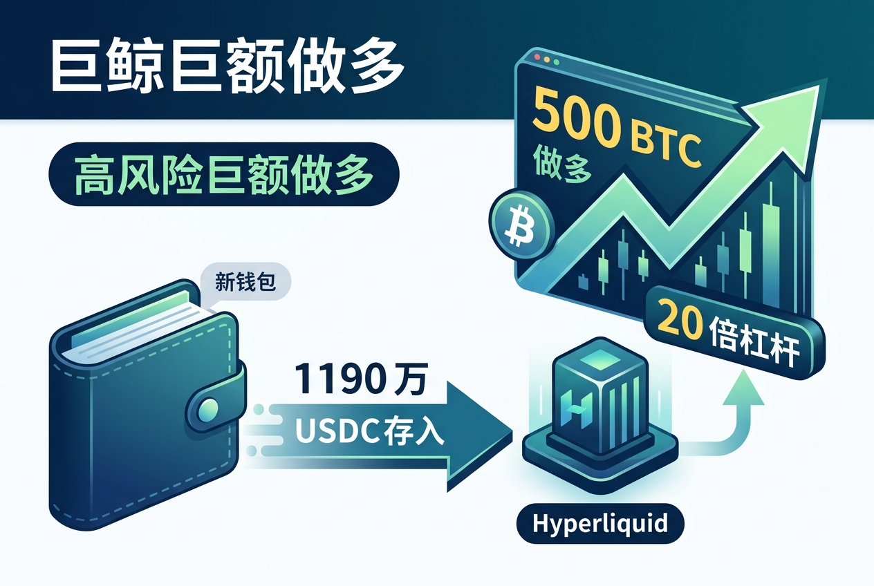 某新钱包向 Hyperliquid 存入 1190 万 USDC，并以 20 倍杠杆做多 500 枚比特币