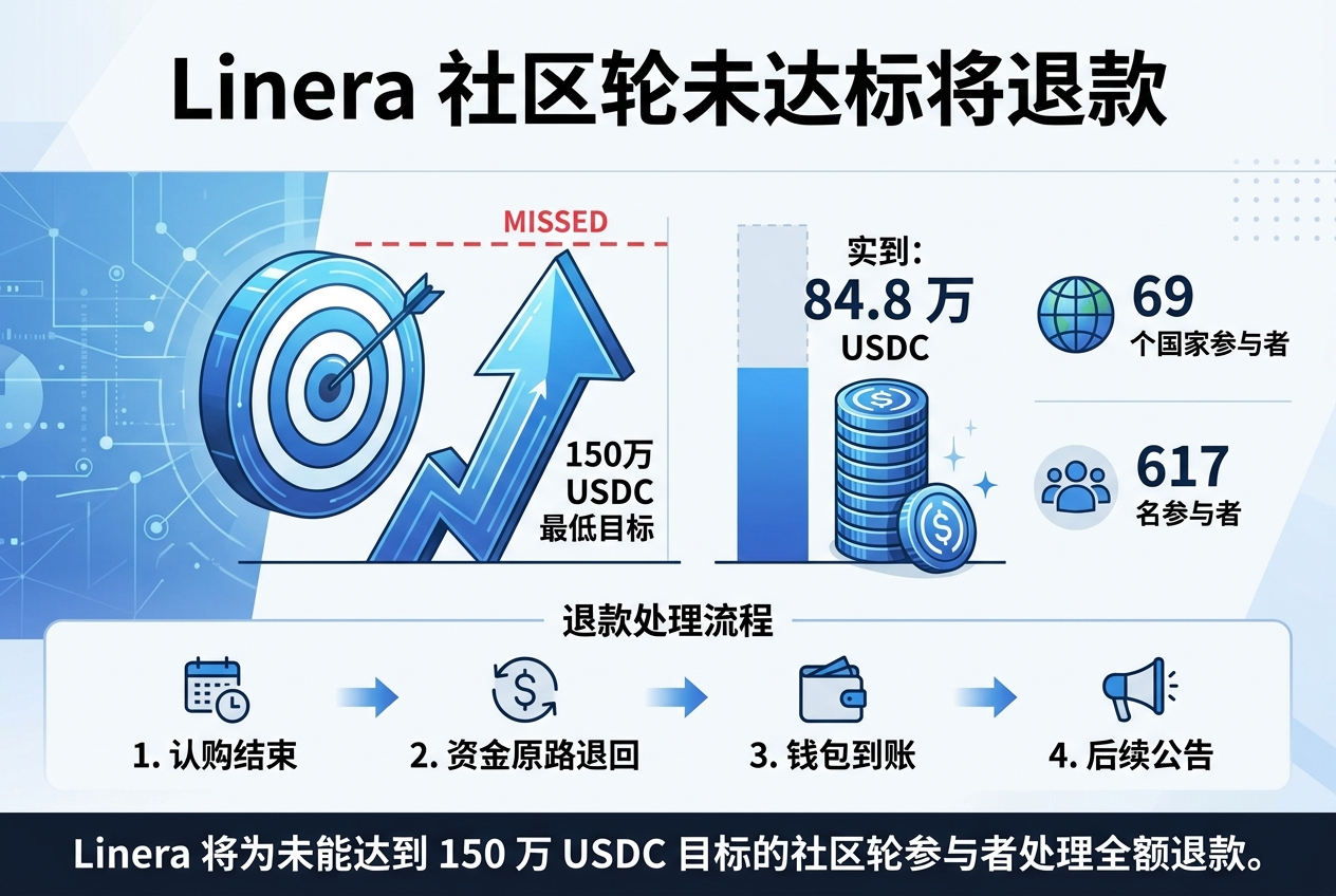 Linera 社区轮认购未达 150 万 USDC 最低目标，将处理退款