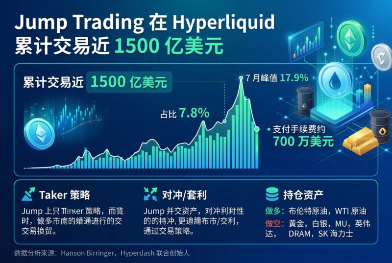 Jump Trading 在 Hyperliquid 累计交易近 1500 亿美元,占比达 7.8%-指挥使社区 - 真实线索、热点议题与深度观察