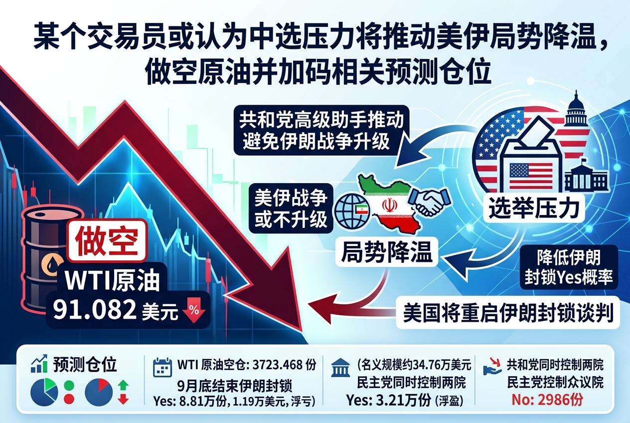 某交易员或认为中选压力将推动美伊局势降温,做空原油并加码相关预测仓位