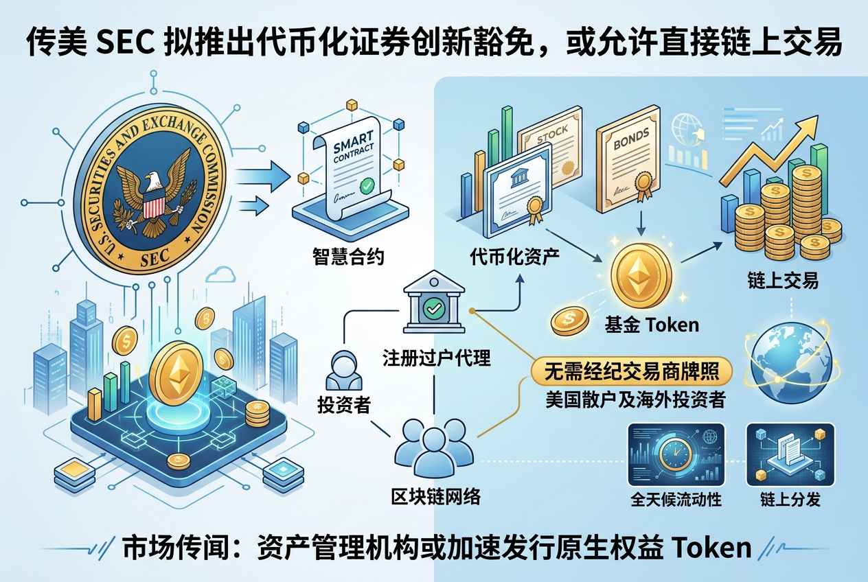 传美 SEC 拟推出代币化证券创新豁免，或允许直接链上交易