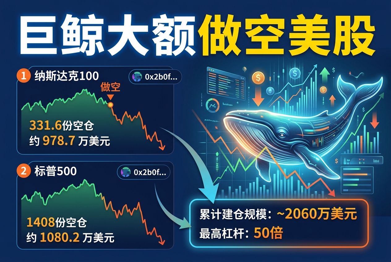 某巨鲸以最高 50 倍杠杆做空美股指数，规模达 2060 万美元