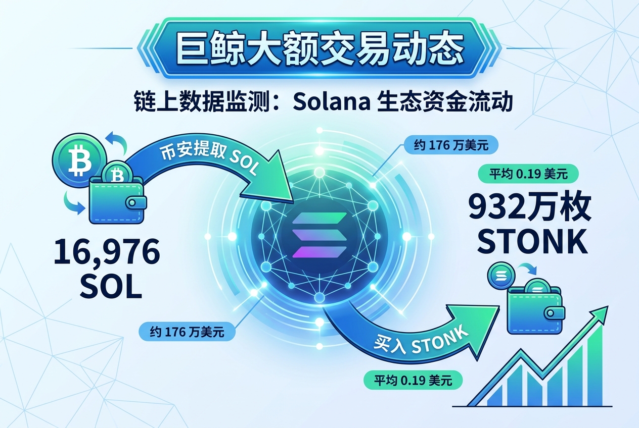 某巨鲸从交易所提取 16,976 枚 SOL,随后买入 932 万枚 STONK