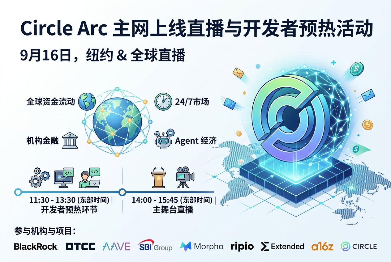 Circle 将于 9 月 16 日举办 Arc 主网上线直播活动,并进行开发者预热