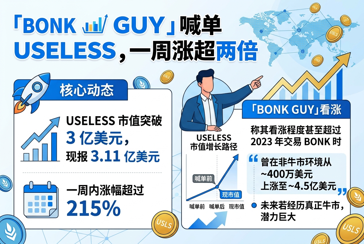 「Bonk Guy」喊单 USELESS,一周涨超两倍,市值突破 3 亿美元