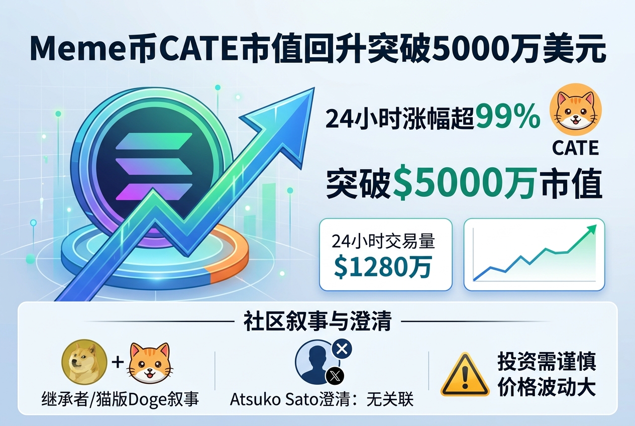 Meme 币 CATE 市值回升突破 5000 万美元,24 小时涨超 99%