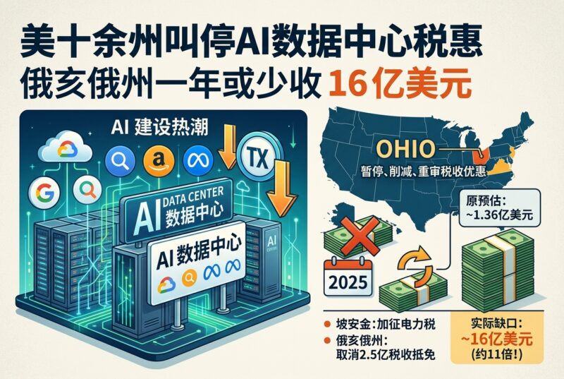 美国十余州叫停 AI 数据中心税惠:俄亥俄一年少收约 16 亿美元-指挥使社区 - 真实线索、热点议题与深度观察