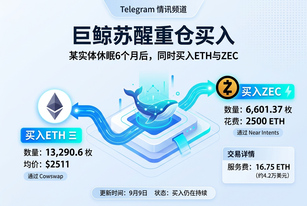 某实体休眠 6 个月后重仓买入 ETH 与 ZEC