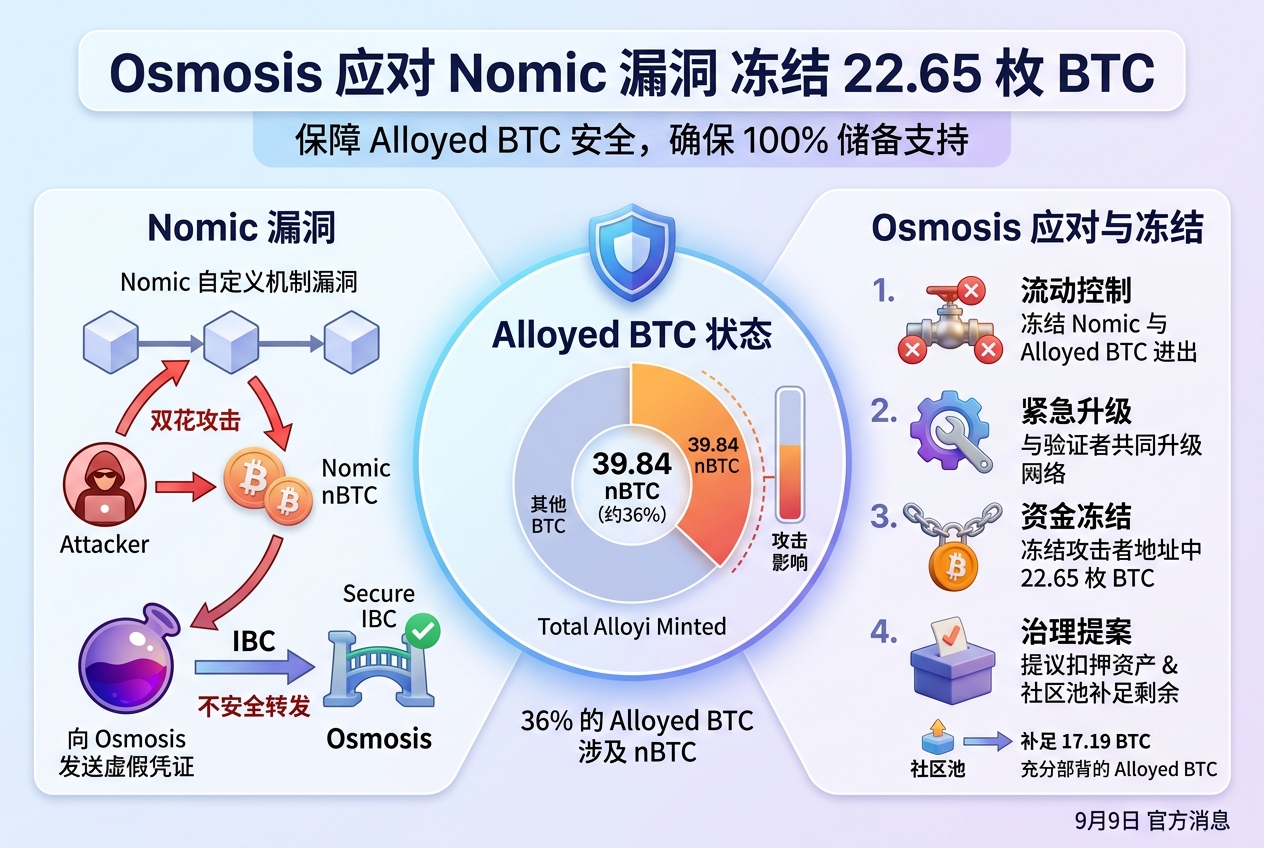 Osmosis：已冻结 Nomic 链攻击者地址中 22.65 枚 BTC
