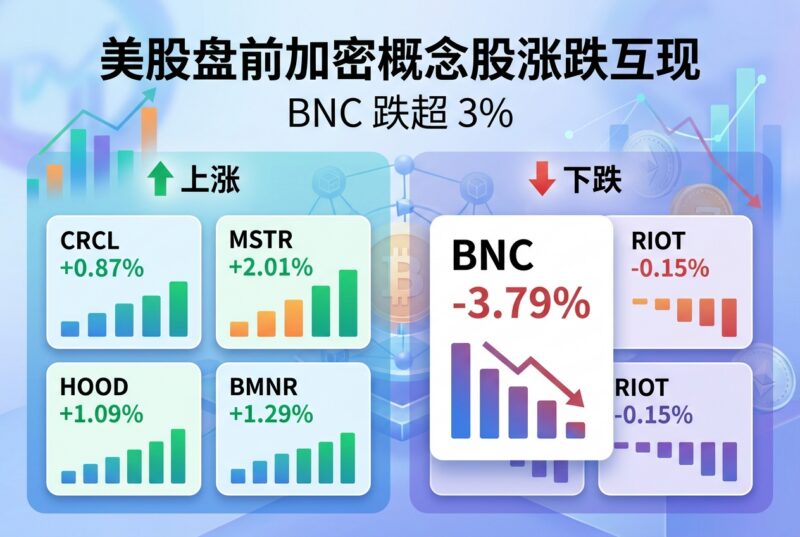 美股盘前加密概念股涨跌互现,BNC 跌超 3%-指挥使社区 - 真实线索、热点议题与深度观察