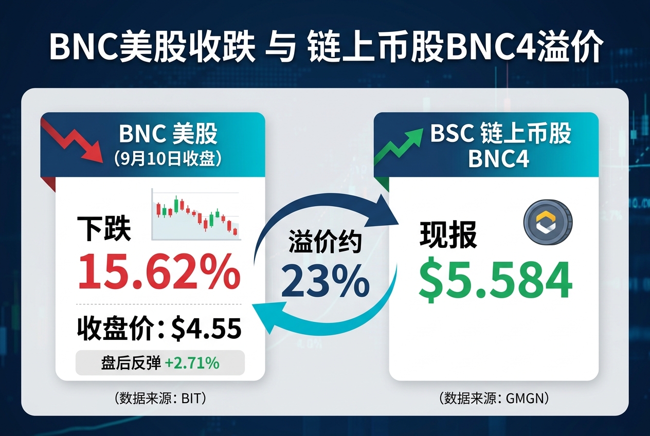 BNC 美股收跌 15.62%,链上币股 BNC4 较正股溢价约 23%