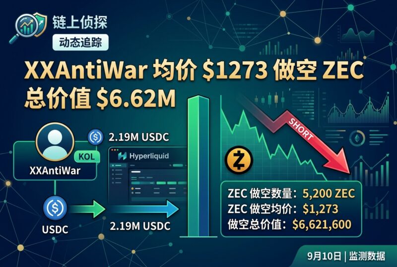 链上侦探|XXAntiWar 均价 1273 美元做空 5200 枚 ZEC,价值 662 万美元-指挥使社区 - 真实线索、热点议题与深度观察