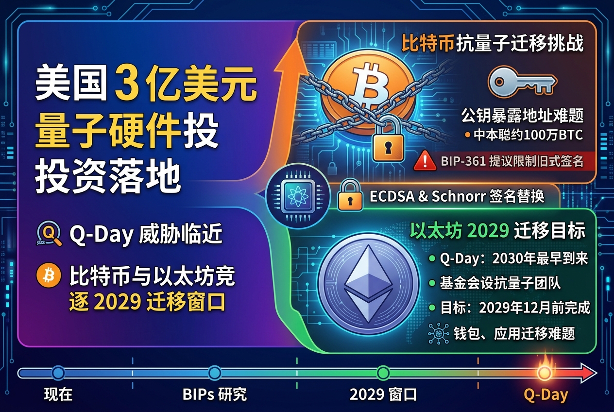 美国 3 亿美元量子硬件投资落地,比特币与以太坊加速竞逐 2029 抗量子迁移窗口