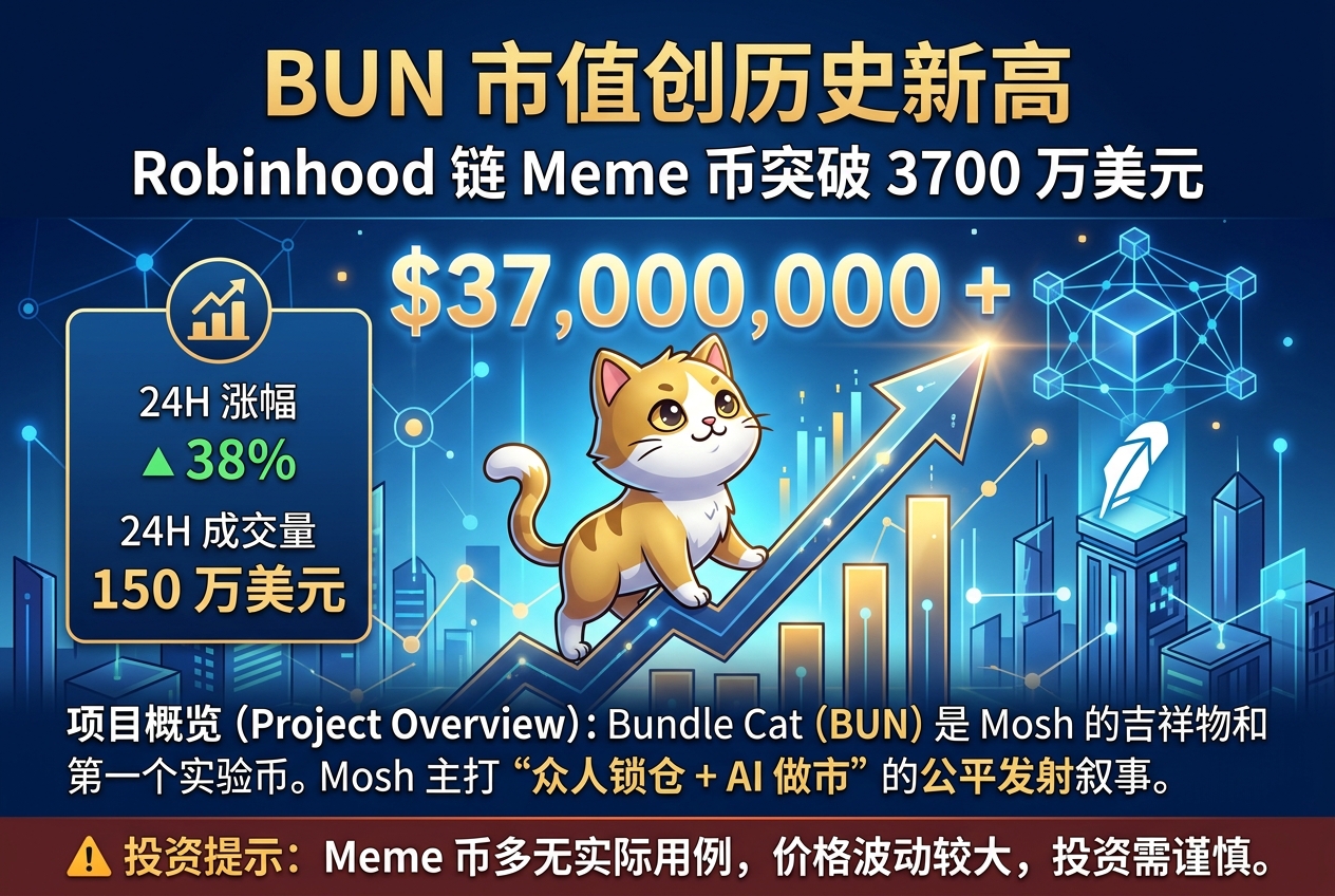 Robinhood 链 Meme 币 BUN 市值突破 3700 万美元,创历史新高