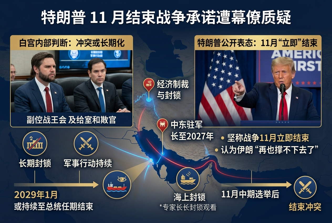 白宫内部承认伊朗战争或持续至总统任期结束，但特朗普坚称 11 月结束战争