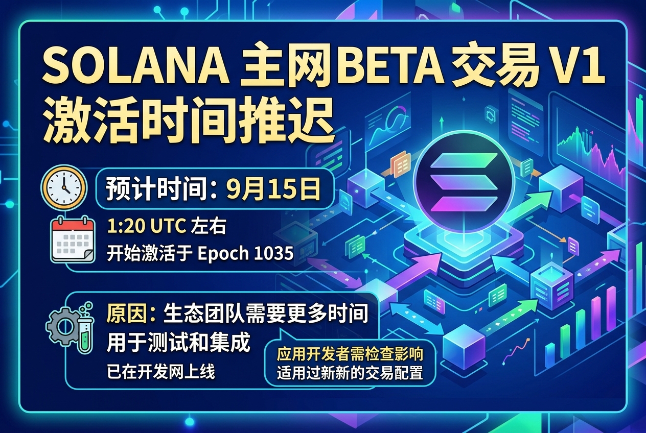 Solana 主网 Beta 交易 V1 激活时间推迟至 Epoch 1035