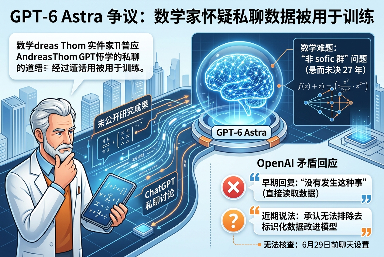 GPT-6 Astra 再陷争议:数学家怀疑 ChatGPT 私聊进入训练数据