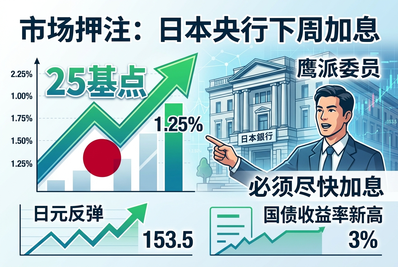 日本央行鹰派委员称必须尽快加息,市场押注下周加息25个基点