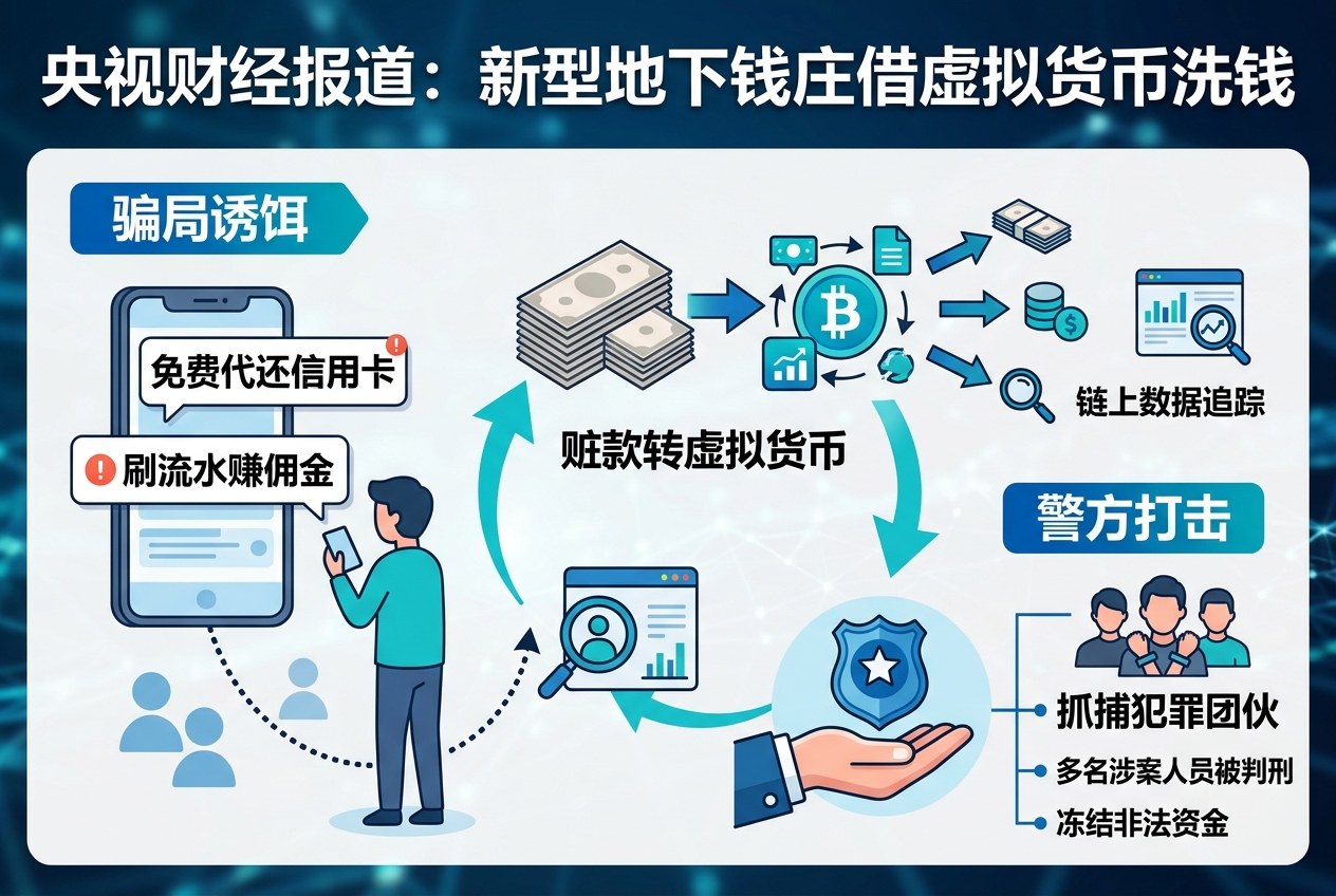 央视财经:新型地下钱庄借虚拟货币洗钱,以“免费代还信用卡”诱骗普通人入局