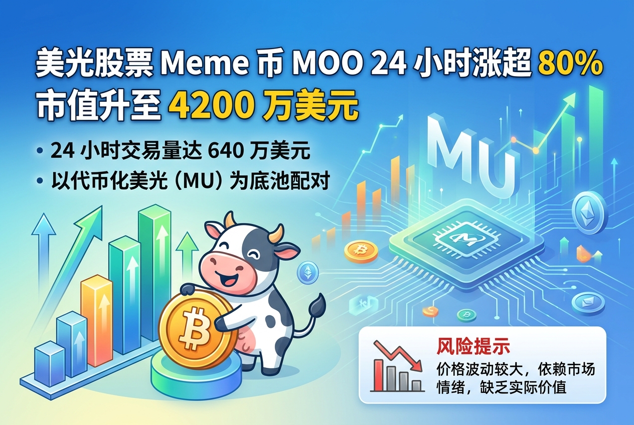 美光股票 Meme 币 MOO 24 小时涨超 80%,市值升至 4200 万美元