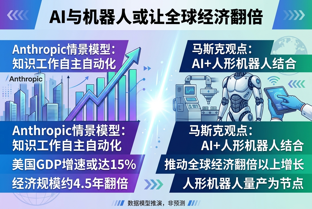 Anthropic 推演 AI 经济“狂飙”:与马斯克观点呼应,AI+机器人或让全球经济翻倍
