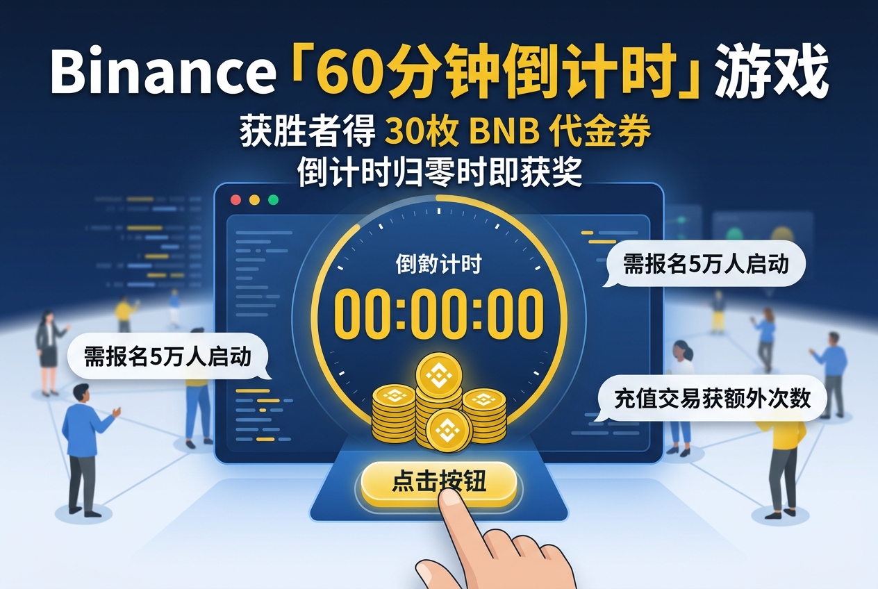 Binance 推出「60 分钟倒计时」游戏，获胜者可得 30 枚 BNB 代金券