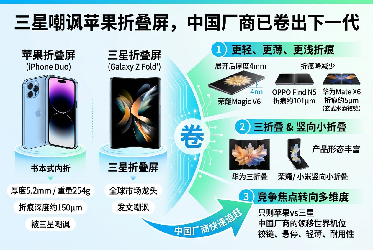 三星嘲讽苹果折叠屏,中国厂商已卷出下一代
