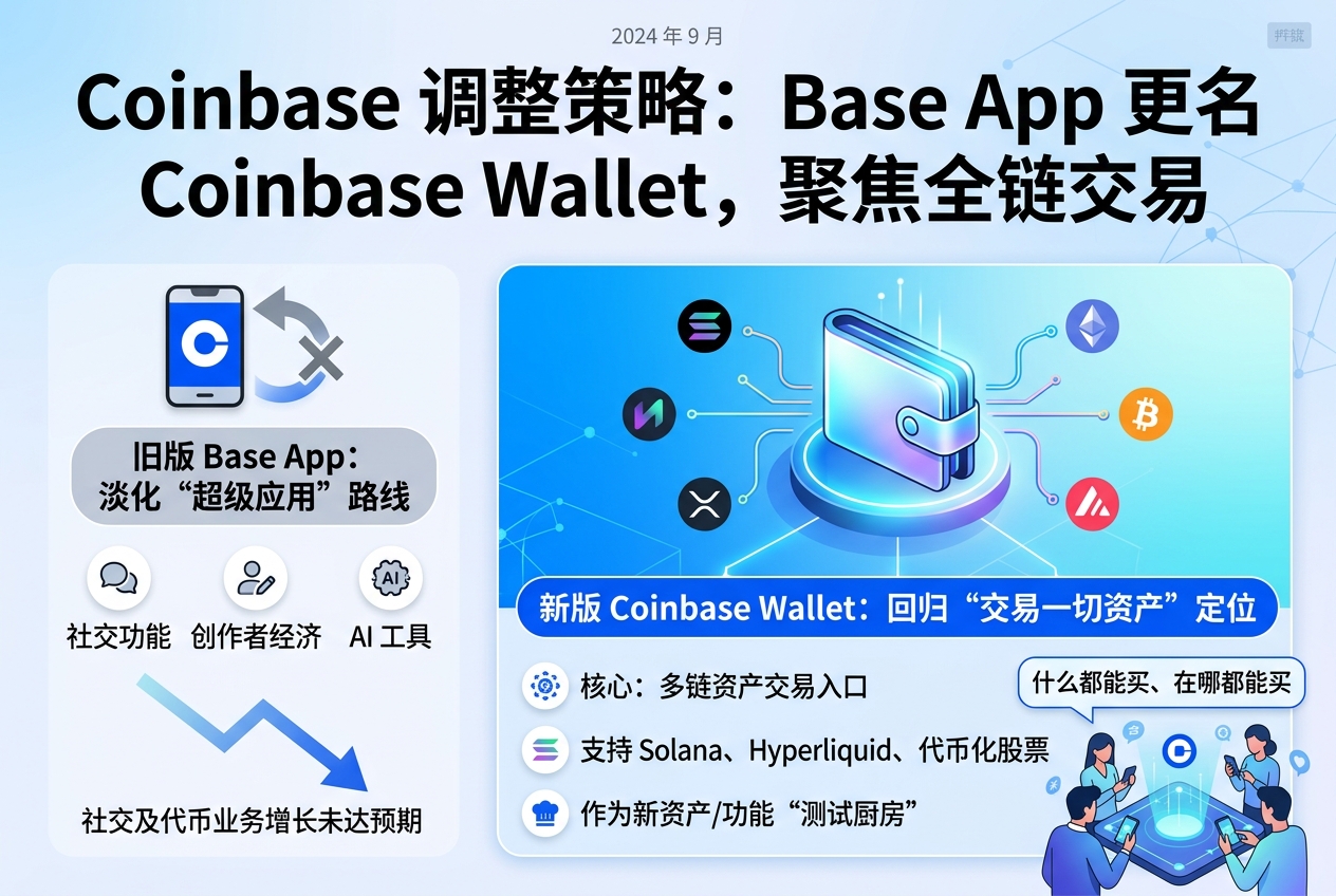 Coinbase 调整 Base App 定位:更名为 Coinbase Wallet,转向全链交易