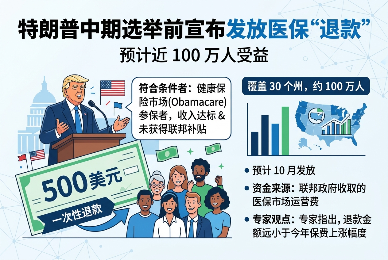 特朗普中期选举前宣布发放 500 美元医保“退款”,近百万人受益