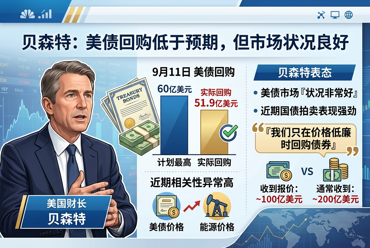美债回购规模低于预期，贝森特淡化市场担忧