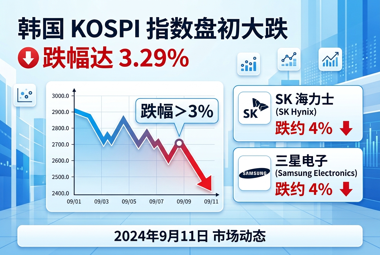 韩国 KOSPI 指数盘初跌 3.29%