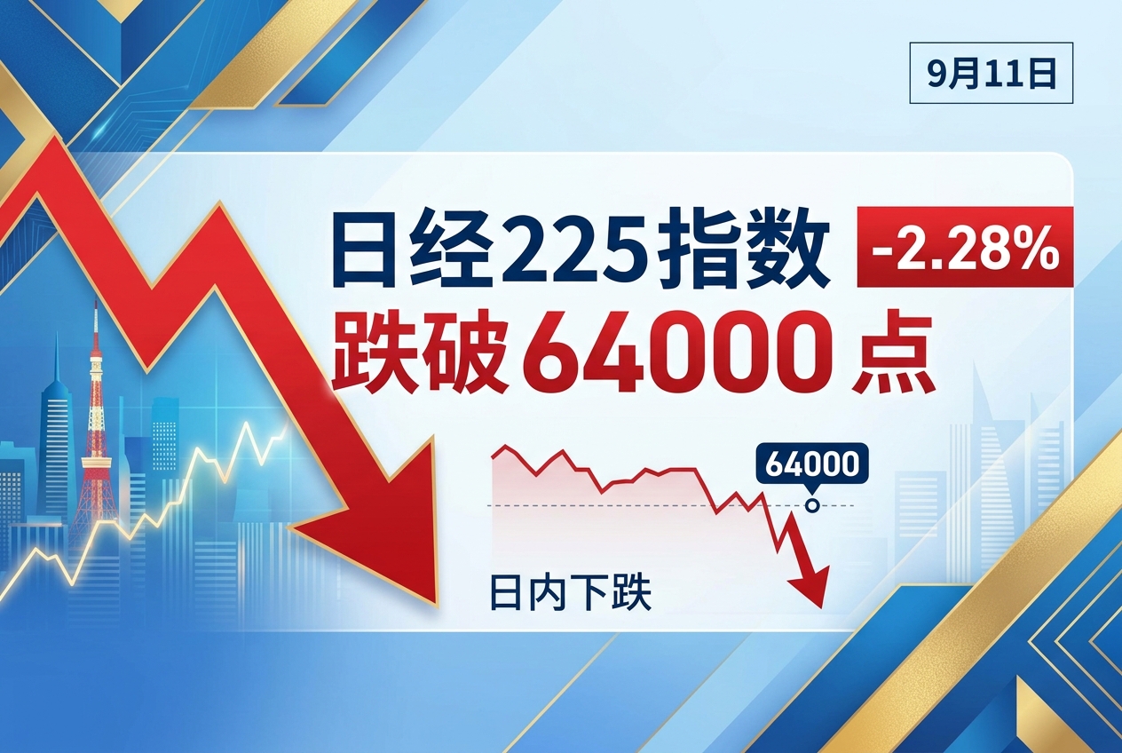日经225指数跌破64000点，日内下跌2.28%