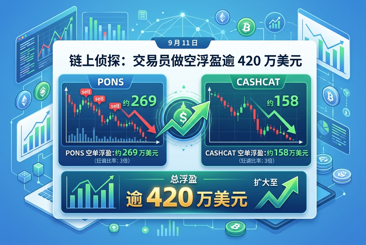 链上侦探:交易员 Loracle 做空 PONS、CASHCAT,浮盈扩大至逾 420 万美元