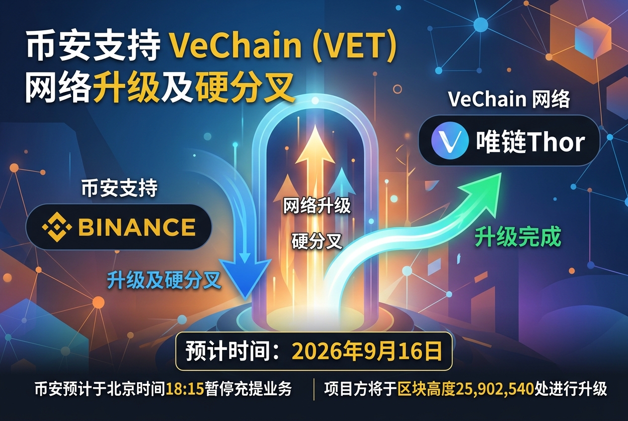 Binance 支持 VeChain(VET)网络升级及硬分叉