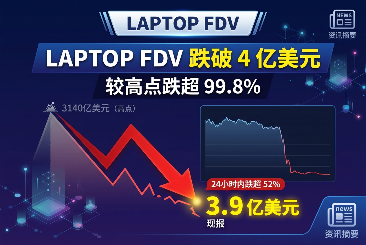 LAPTOP FDV 跌破 4 亿美元,较高点跌超 99.8%