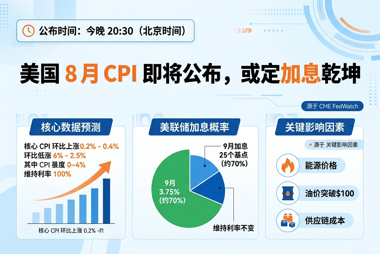 美国 8 月 CPI 或决定美联储是否开启三年多来首次加息,9 月加息概率约为 70%