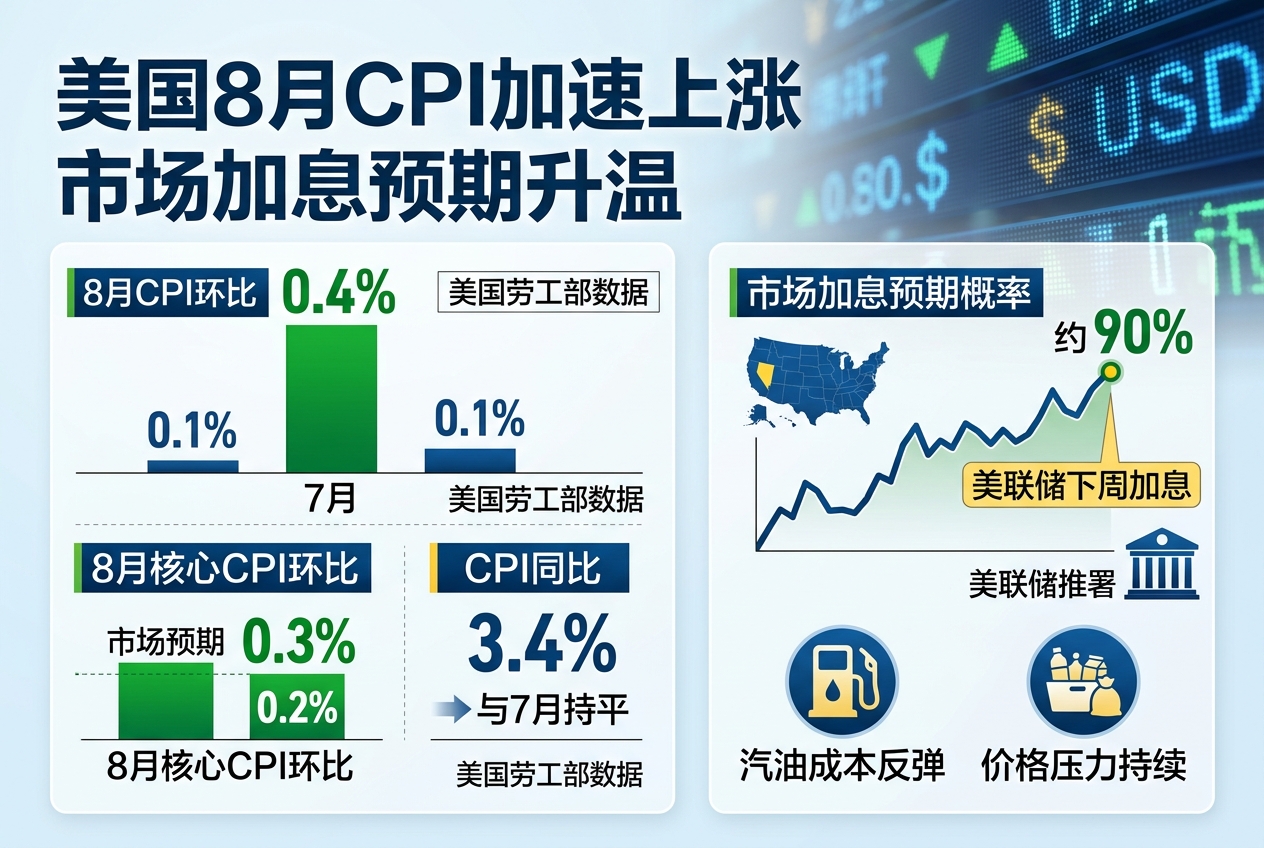 美国 8 月 CPI 加速上涨，市场加息预期升温