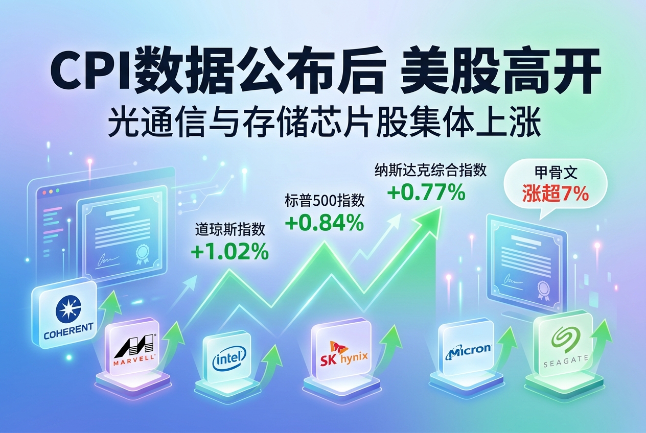 CPI数据公布后美股高开，光通信与存储芯片股集体上涨