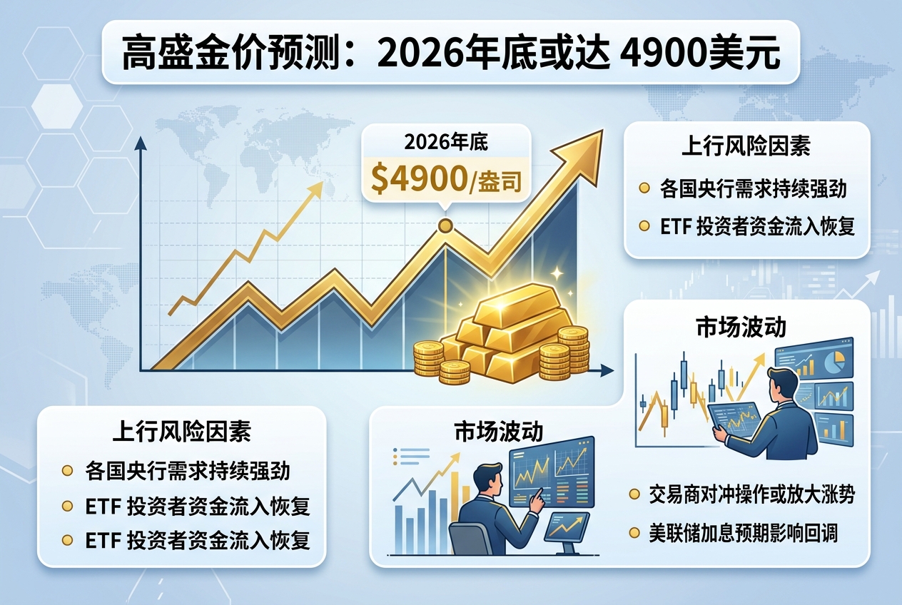 高盛:维持 2026 年底金价 4900 美元预测,上行风险偏大
