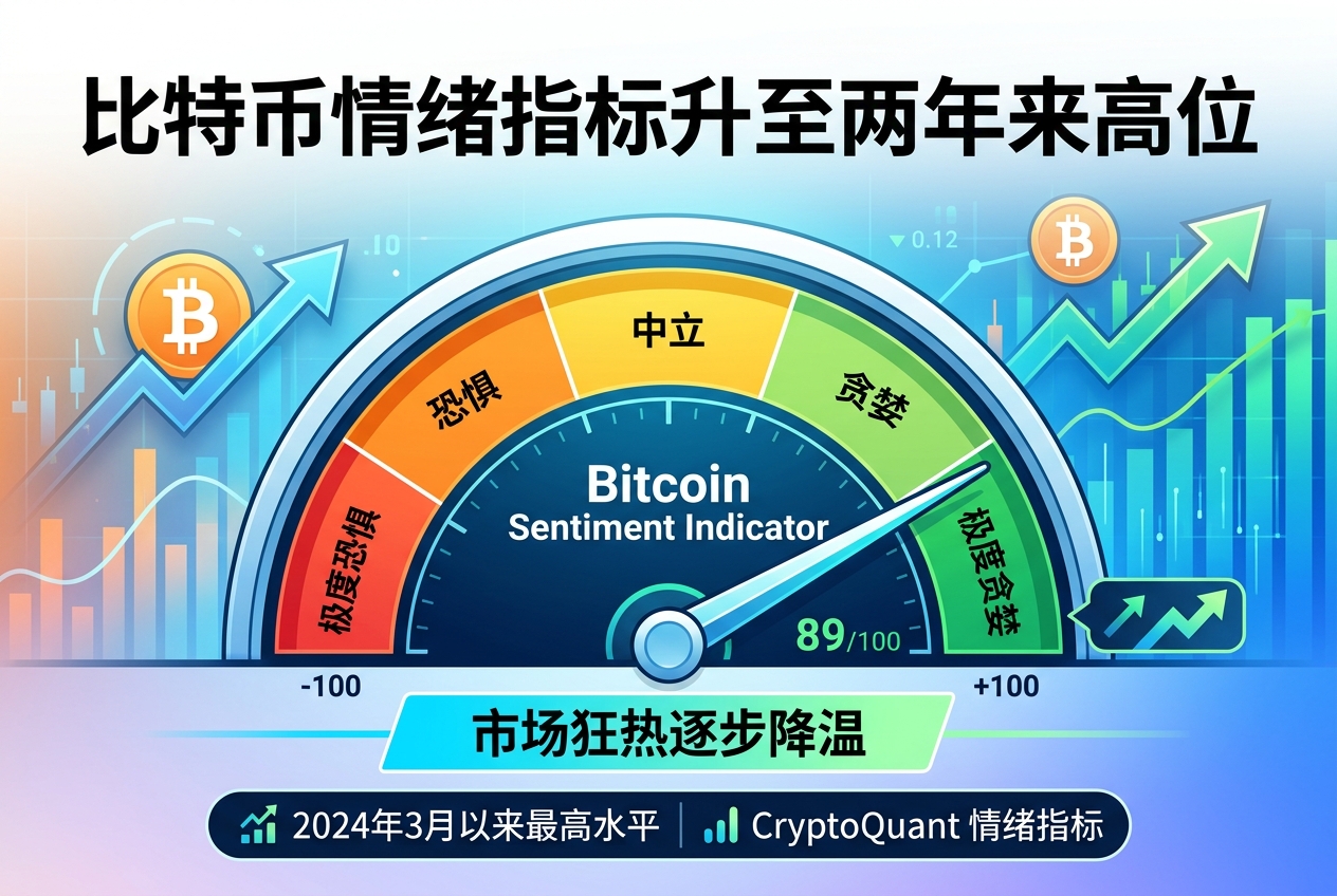 比特币情绪指标升至两年来高位，市场狂热逐步降温