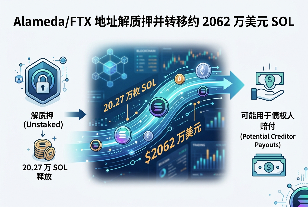 Alameda/FTX 地址解质押并转移约 2062 万美元 SOL