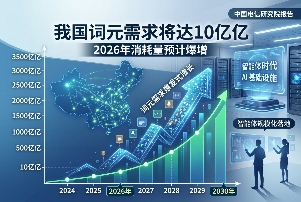 我国词元需求呈现爆发式增长,预计2026年消耗量将达到10亿亿
