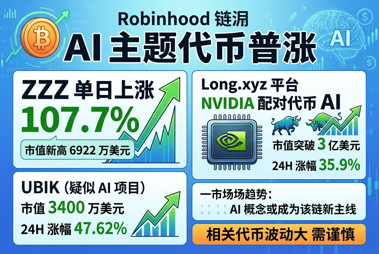 Robinhood 链 AI 主题代币普涨,ZZZ 单日上涨 107.7%