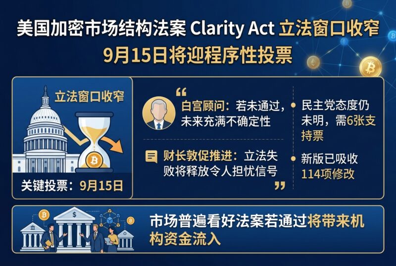 白宫加密顾问:Clarity Act立法窗口收窄,9月15日将迎程序性投票-指挥使社区 - 真实线索、热点议题与深度观察