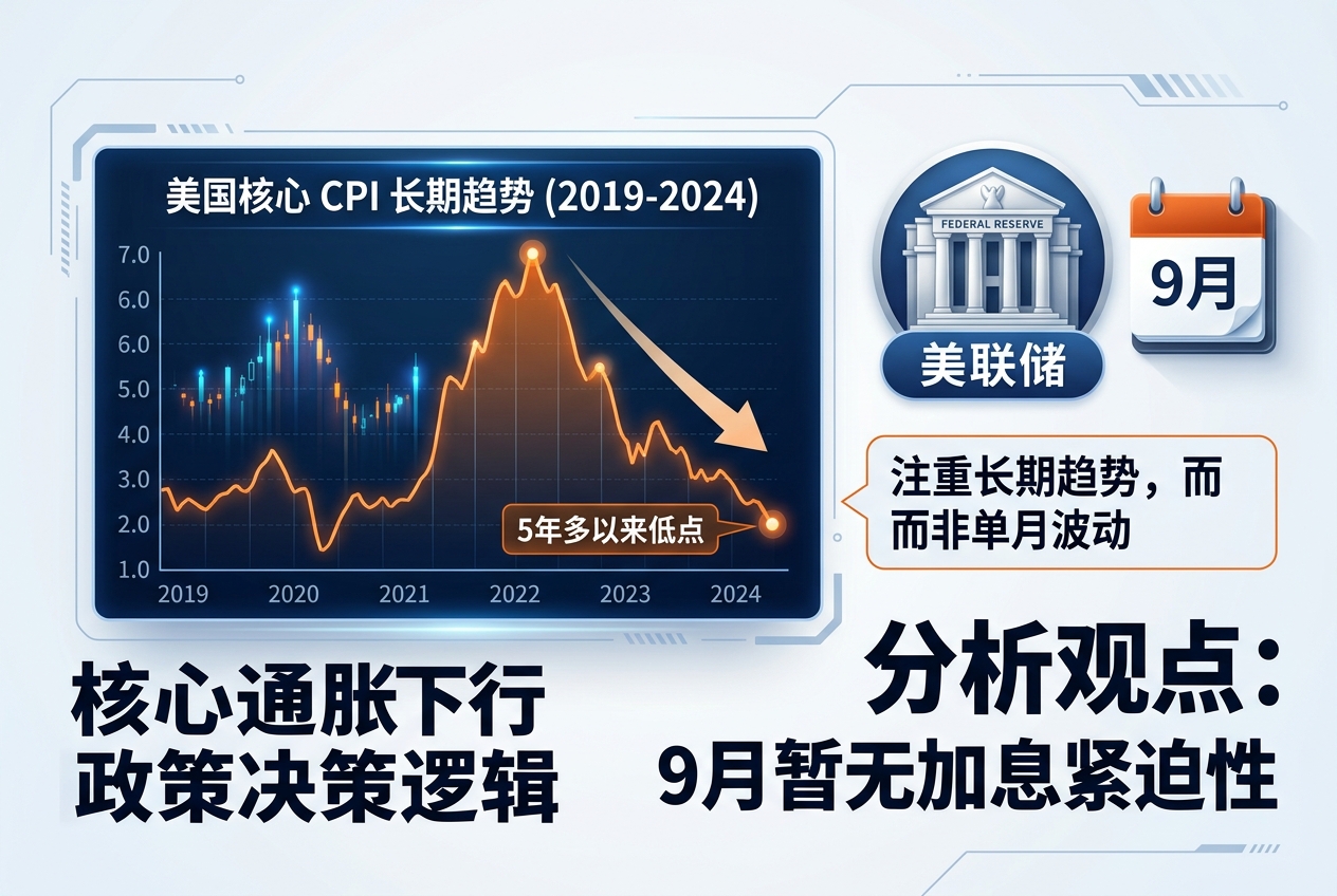 观点：美国核心通胀率长期下行，美联储 9 月暂无加息紧迫性